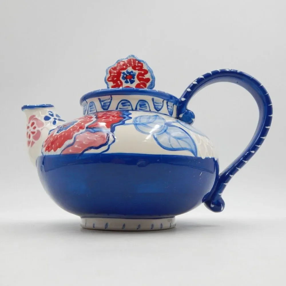 Blue Sky Ceramics Cambria Poppy Teapot Heather Goldminc 2012 Red White Blue